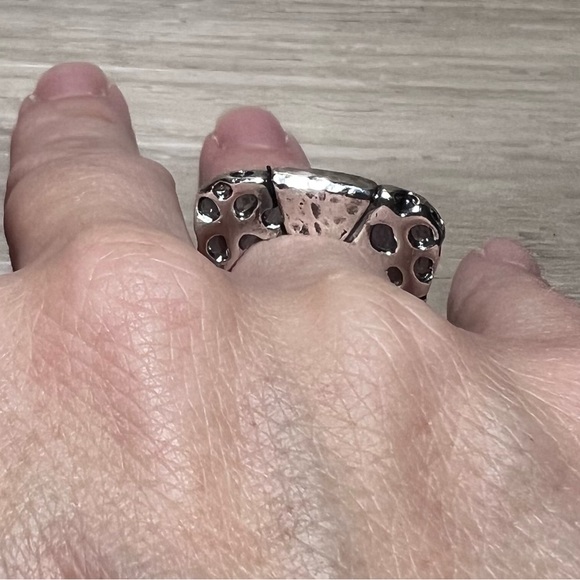 Designer DIAN MALOUF 14K White Gold/Sterling Silver Stacking Ring, Size 7 - Picture 4 of 8